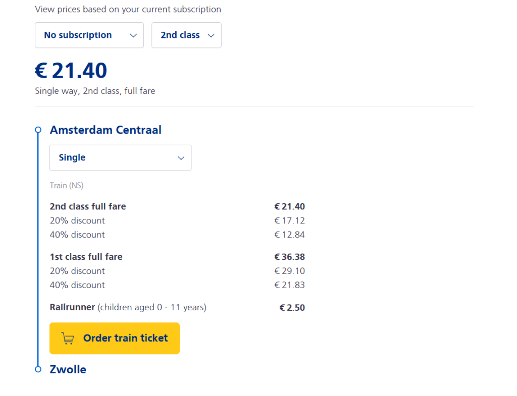 Билеты на поезда в Нидерландах, тарифы и скидки