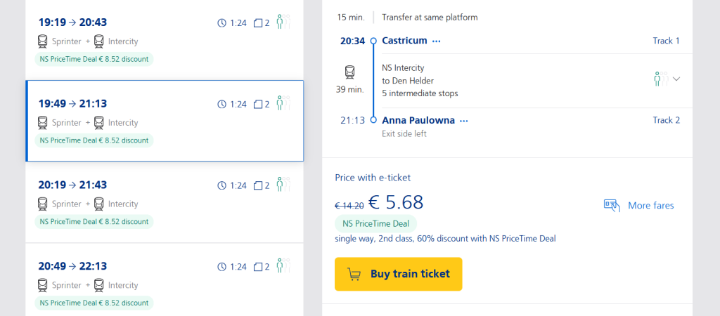 Скидки на билеты на поезд в Нидерландах